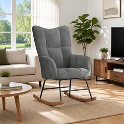 Modern Grey Velvet Rocking Chair with Steel Frame