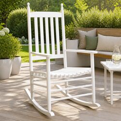 White Solid Wood Rocking Chairs Set of 2 with High Back