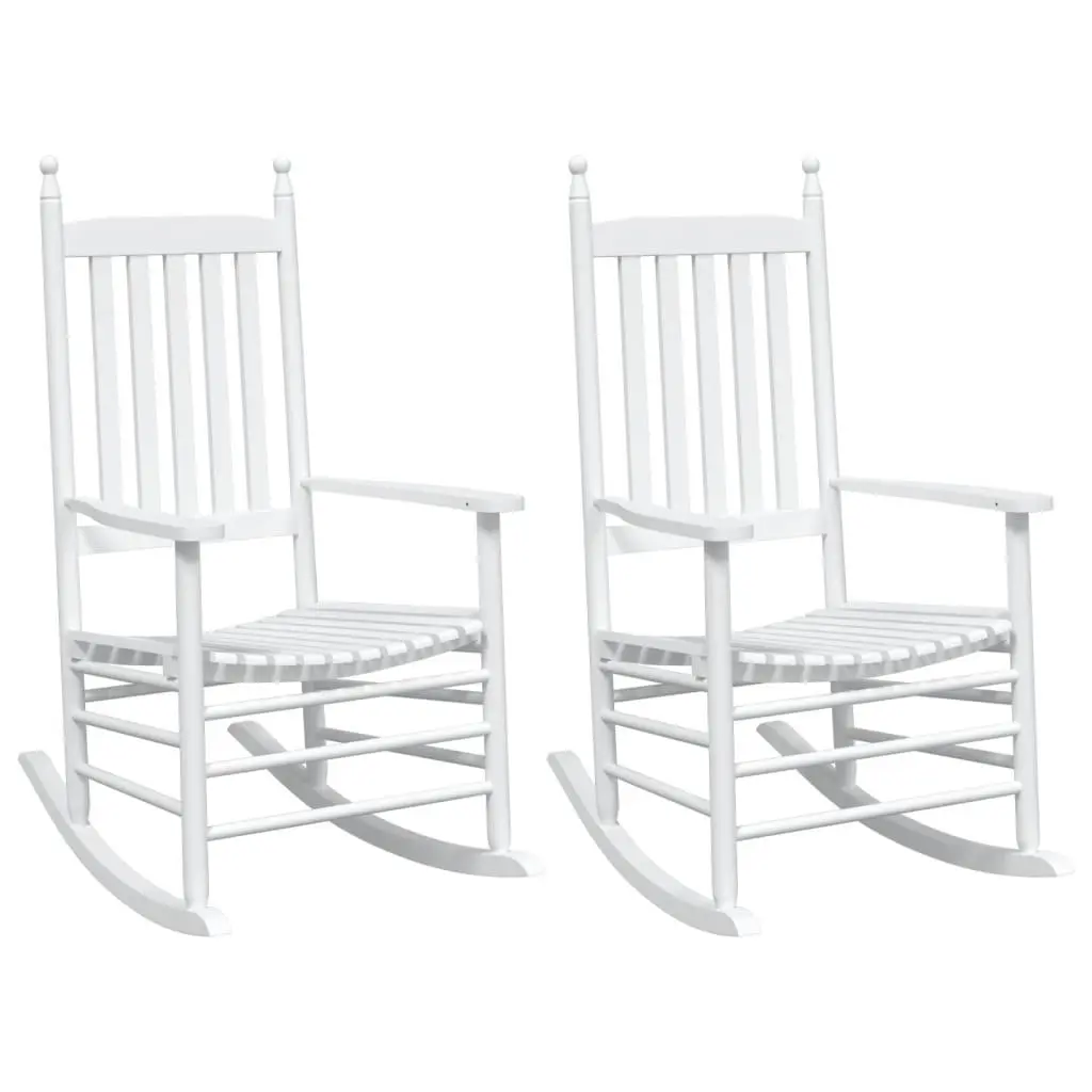 Rocking Chairs High Back Curved Seat Widened Armrests White Solid Wood Set of 2