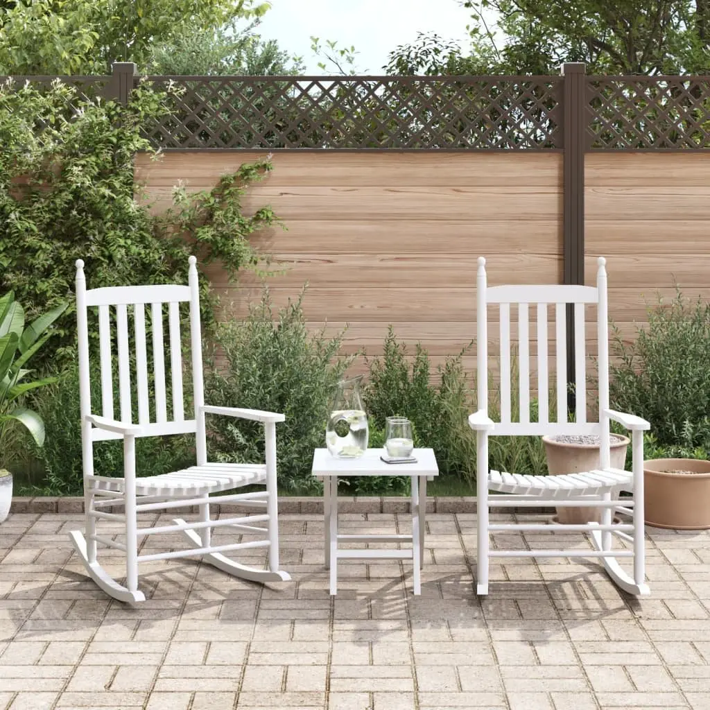 Rocking Chairs High Back Curved Seat Widened Armrests White Solid Wood Set of 2