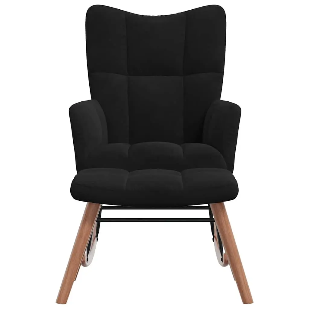 Rocking Chair with Stool Black Velvet Armchair Rocker Lounge Chair Living Room