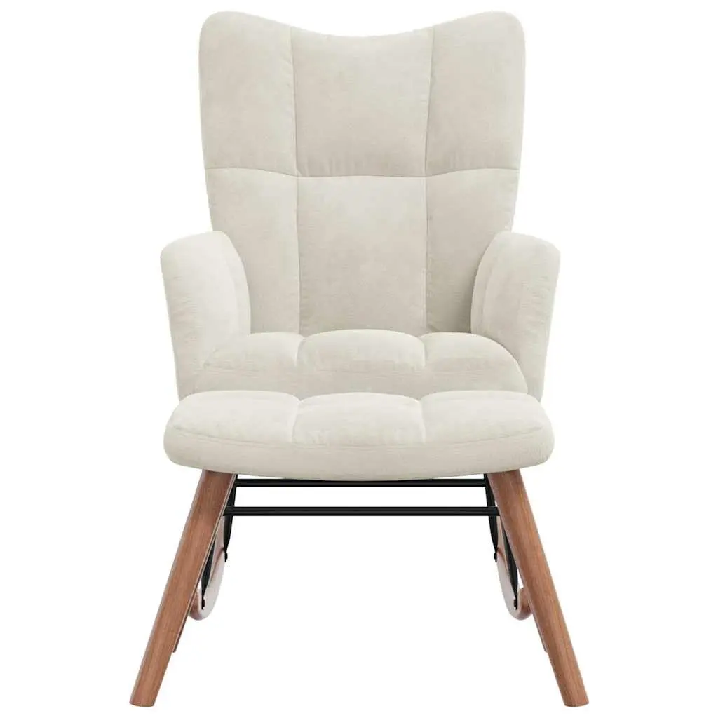 Rocking Chair with Stool Cream White Velvet Armchair Relaxing Lounge Chair