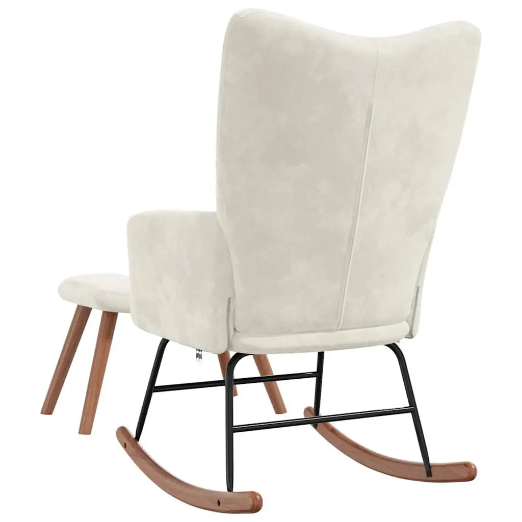 Rocking Chair with Stool Cream White Velvet Armchair Relaxing Lounge Chair