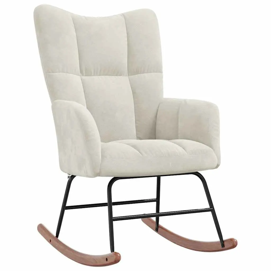 Rocking Chair with Stool Cream White Velvet Armchair Relaxing Lounge Chair