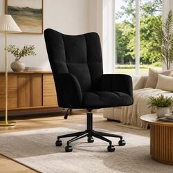 Swivel Office Armchair with Black Velvet Upholstery