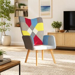 Multicolour Patchwork Armchair with Steel Frame