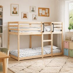 Bunk Bed Frame 90x190 cm in Solid Pine Wood with Safety Guardrails