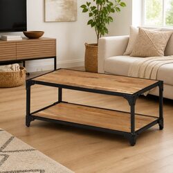 Acacia Wood Coffee Table with Iron Frame, 90x45x35cm
