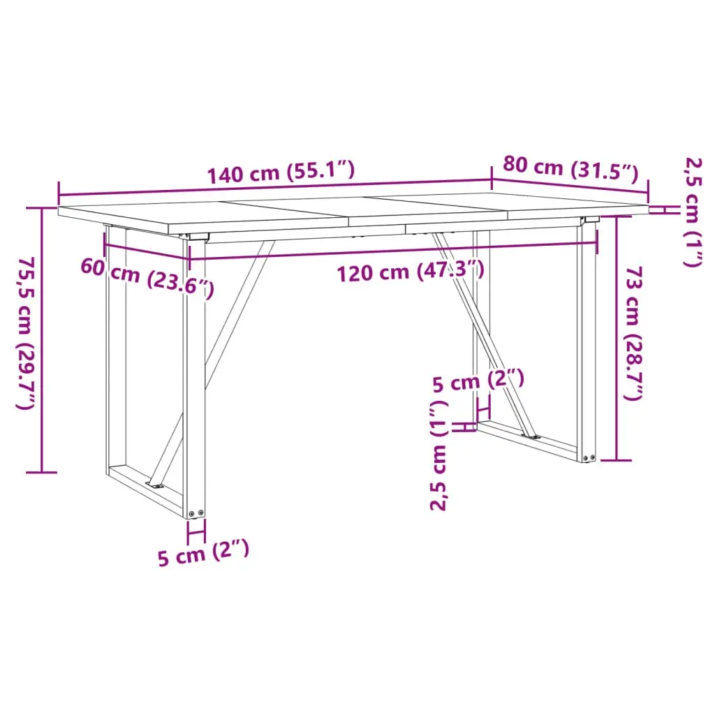 Dining Table O-Frame Sturdy 140x80cm Solid Wood Pine Brown