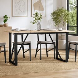 Dining Table O-Frame with Solid Pine and Steel Construction