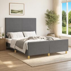 Double Bed Frame with Adjustable Grey Fabric Headboard 137x187cm