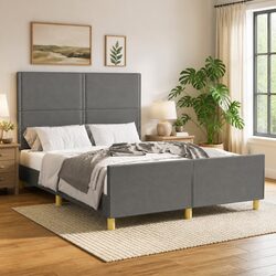 Double Bed Frame with Grey Fabric Headboard 137x187 cm