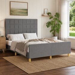 Grey Fabric Double Bed Frame with Adjustable Headboard