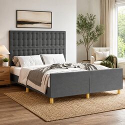 Adjustable Headboard Double Bed Frame in Grey Fabric