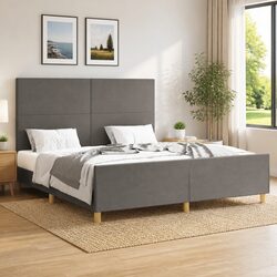 Queen Bed Frame with Adjustable Headboard Grey Fabric 152x203cm