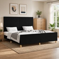 Queen Bed Frame with Headboard in Black Fabric 152x203 cm