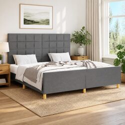Queen Bed Frame Grey Fabric 152x203 cm with Adjustable Height