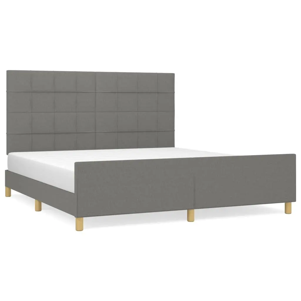 Grey Fabric Queen Bed Frame Adjustable Height 152x203cm for Bedroom with Headboard