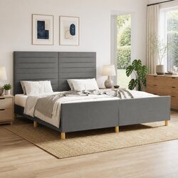 Queen Bed Frame with Dark Grey Fabric Headboard
