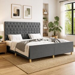 Queen Bed Frame with Adjustable Grey Fabric Headboard