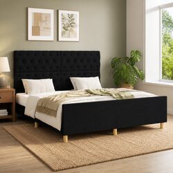 Black Fabric Queen Bed Frame with Adjustable Headboard 152x203 cm