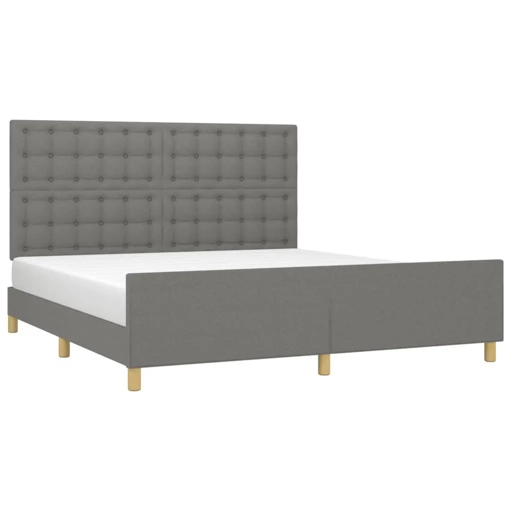 Queen Bed Frame Adjustable Headboard Grey Fabric 152x203cm