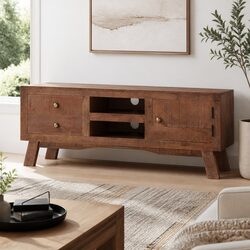 Mango Wood TV Cabinet 110x30x40 cm with Storage Features