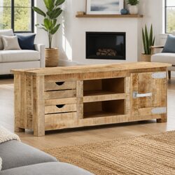 TV Cabinet 110x30x40 cm Made from Rough Mango Wood