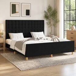Queen Bed Frame with Black Fabric Headboard 152x203cm