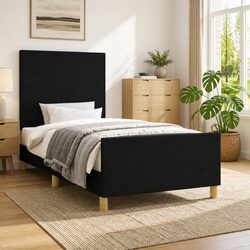 King Single Size Bed Frame with Black Fabric Headboard
