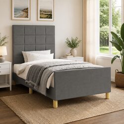 Grey Fabric King Single Bed Frame with Adjustable Height