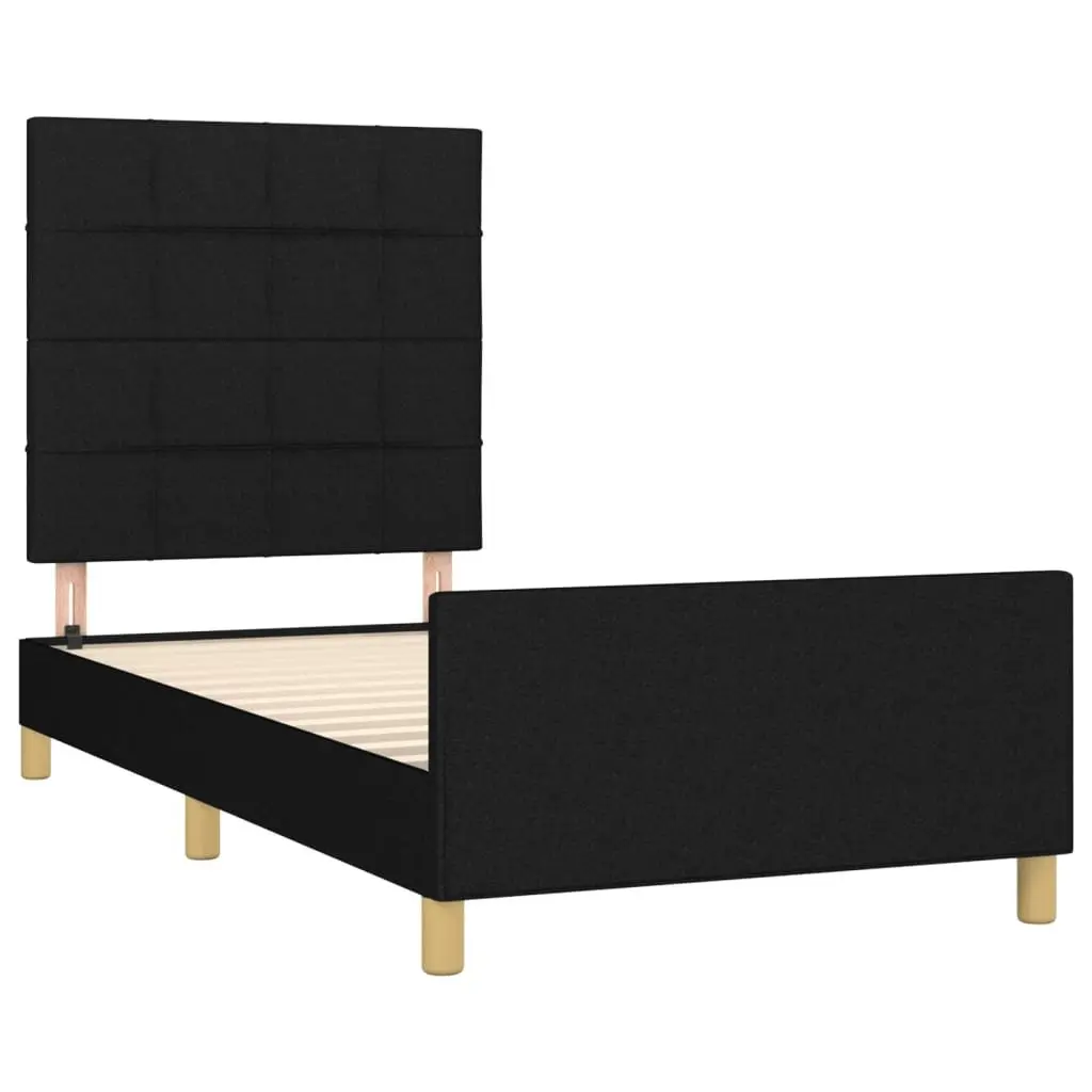 King Single Bed Frame Adjustable Height Black 107x203cm Fabric Upholstery