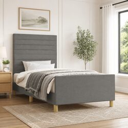 King Single Bed Frame with Adjustable Height Grey Headboard