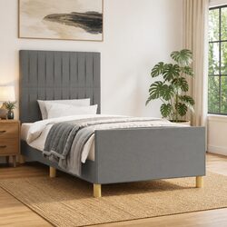 Grey Fabric King Single Bed Frame with Adjustable Headboard