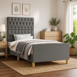 Grey Fabric King Single Bed Frame with Adjustable Headboard