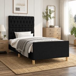 King Single Bed Frame: Black Fabric, Sturdy Construction