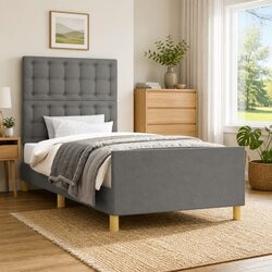 King Single Bed Frame Grey Fabric 107x203 cm with Headboard
