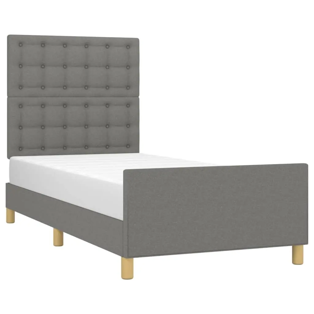 Bed Frame Adjustable Headboard Grey Fabric King Single Size 107x203 cm
