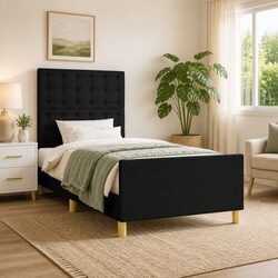 Black Fabric Headboard King Single Bed Frame 107x203 cm