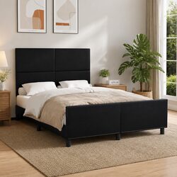 Black Faux Leather Double Bed Frame with Adjustable Headboard 137x187cm