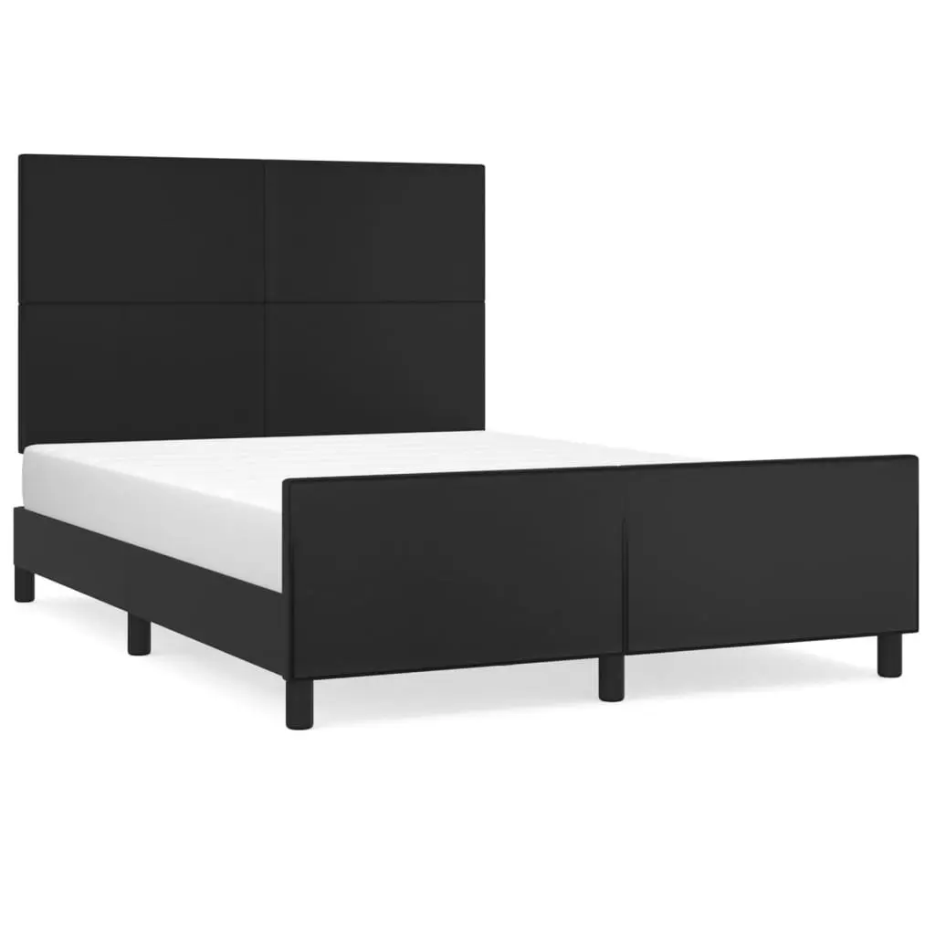 Double Bed Frame with Headboard 137x187cm Black Faux Leather Adjustable Support