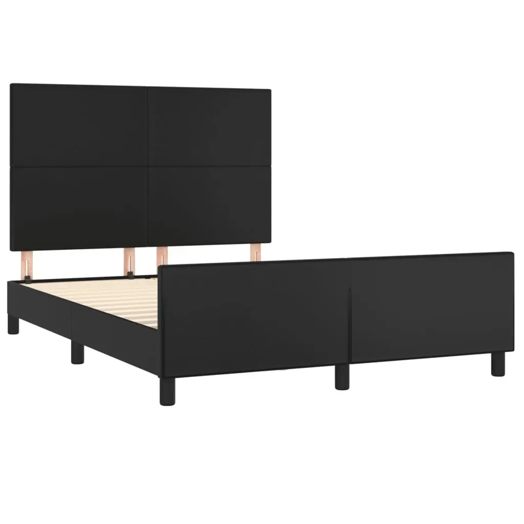 Double Bed Frame with Headboard 137x187cm Black Faux Leather Adjustable Support