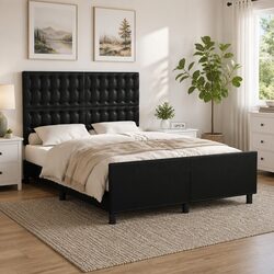 Double Bed Frame In Black Faux Leather With Headboard
