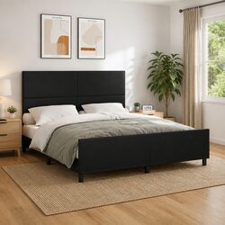 Queen Bed Frame Black Faux Leather Headboard with Adjustable Height