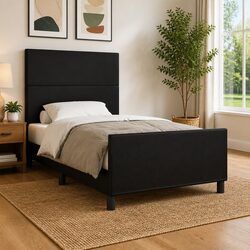 King Single Bed Frame with Headboard in Black Faux Leather