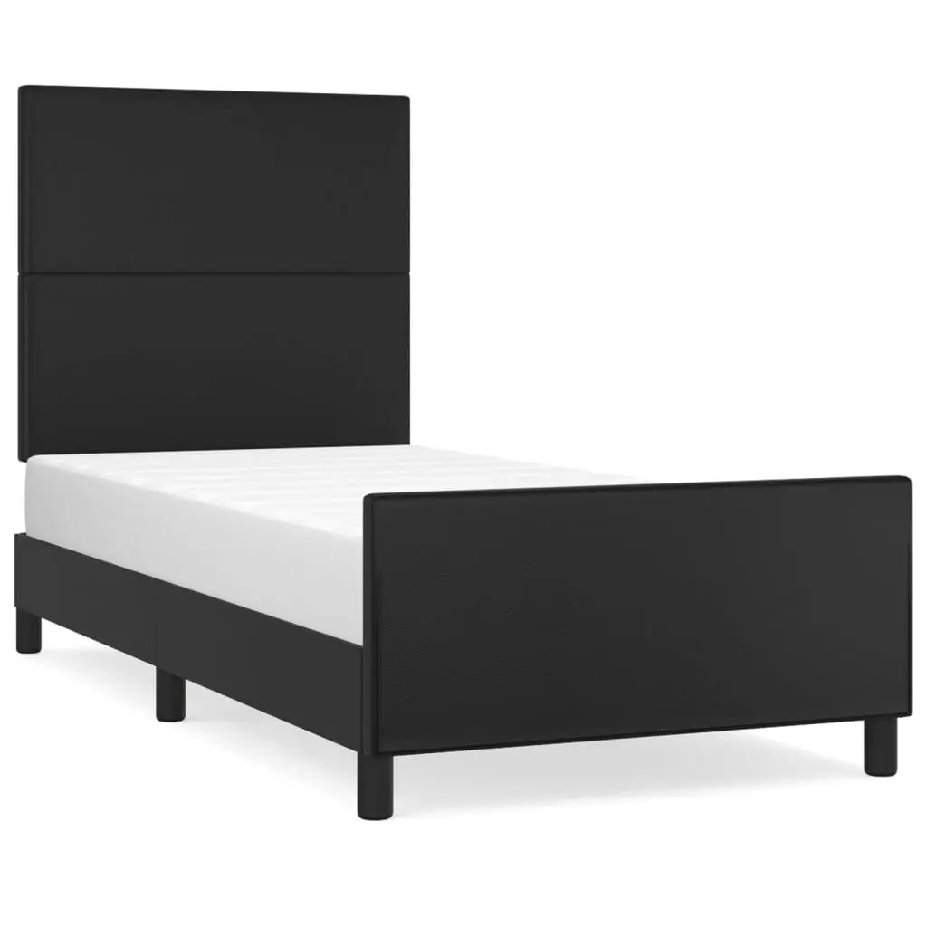 King Single Bed Frame Adjustable Headboard 107x203cm Black Faux Leather