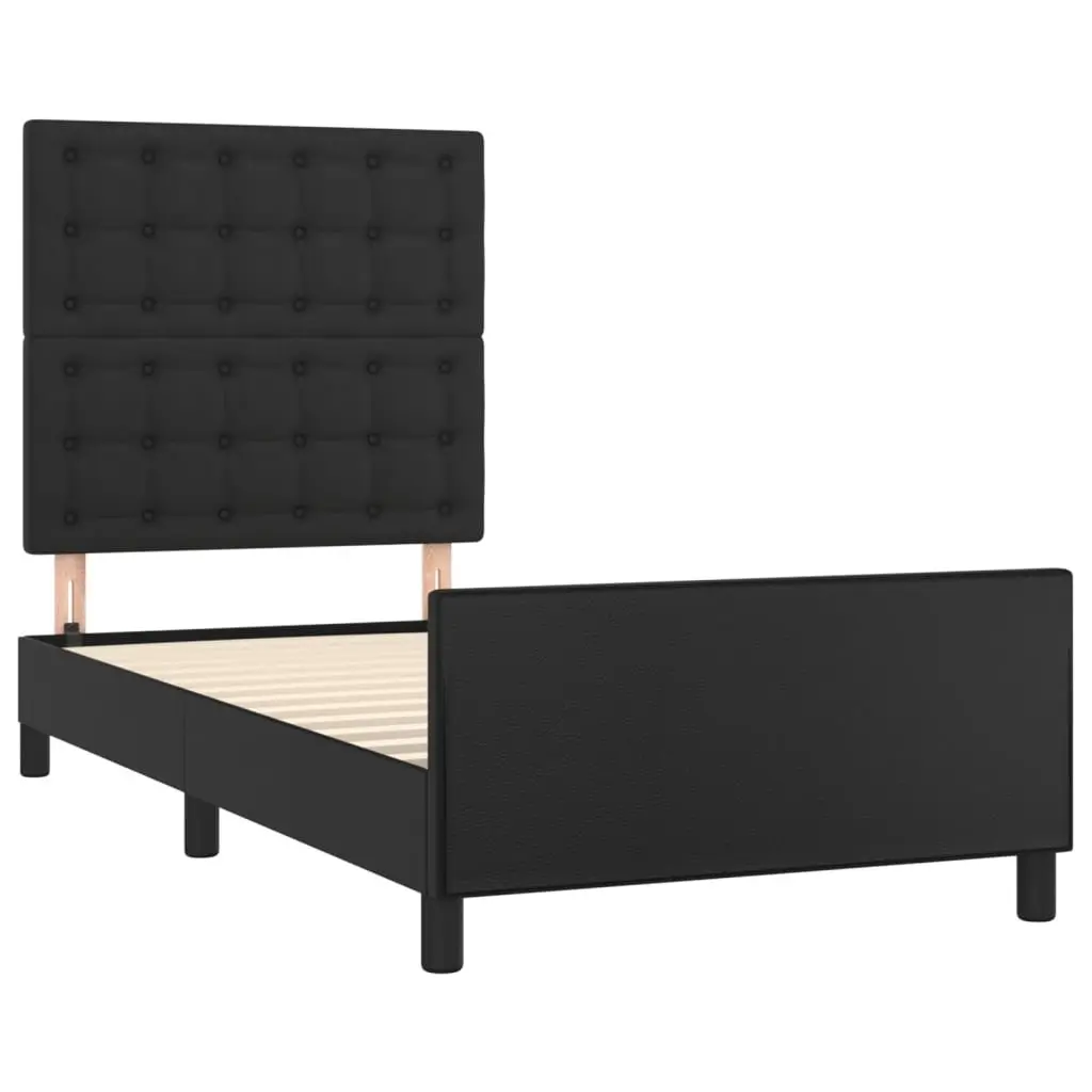 King Single Bed Frame Adjustable Height Black Velvet Faux Leather