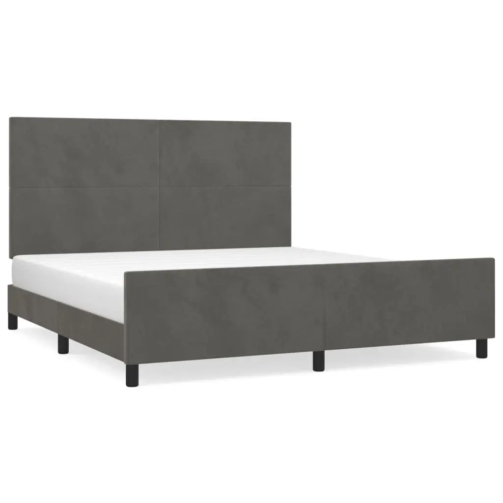 Queen Bed Frame Adjustable Headboard Dark Grey Velvet 152x203cm