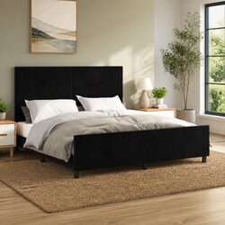 Queen Bed Frame 152x203cm with Adjustable Velvet Headboard