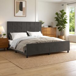 Queen Bed Frame with Sturdy Legs and Velvet Headboard